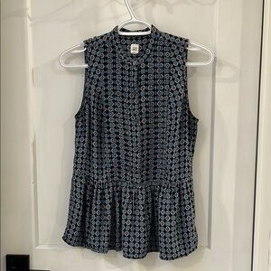 GAP Blue Peplum Blouse with Mandarin Collar